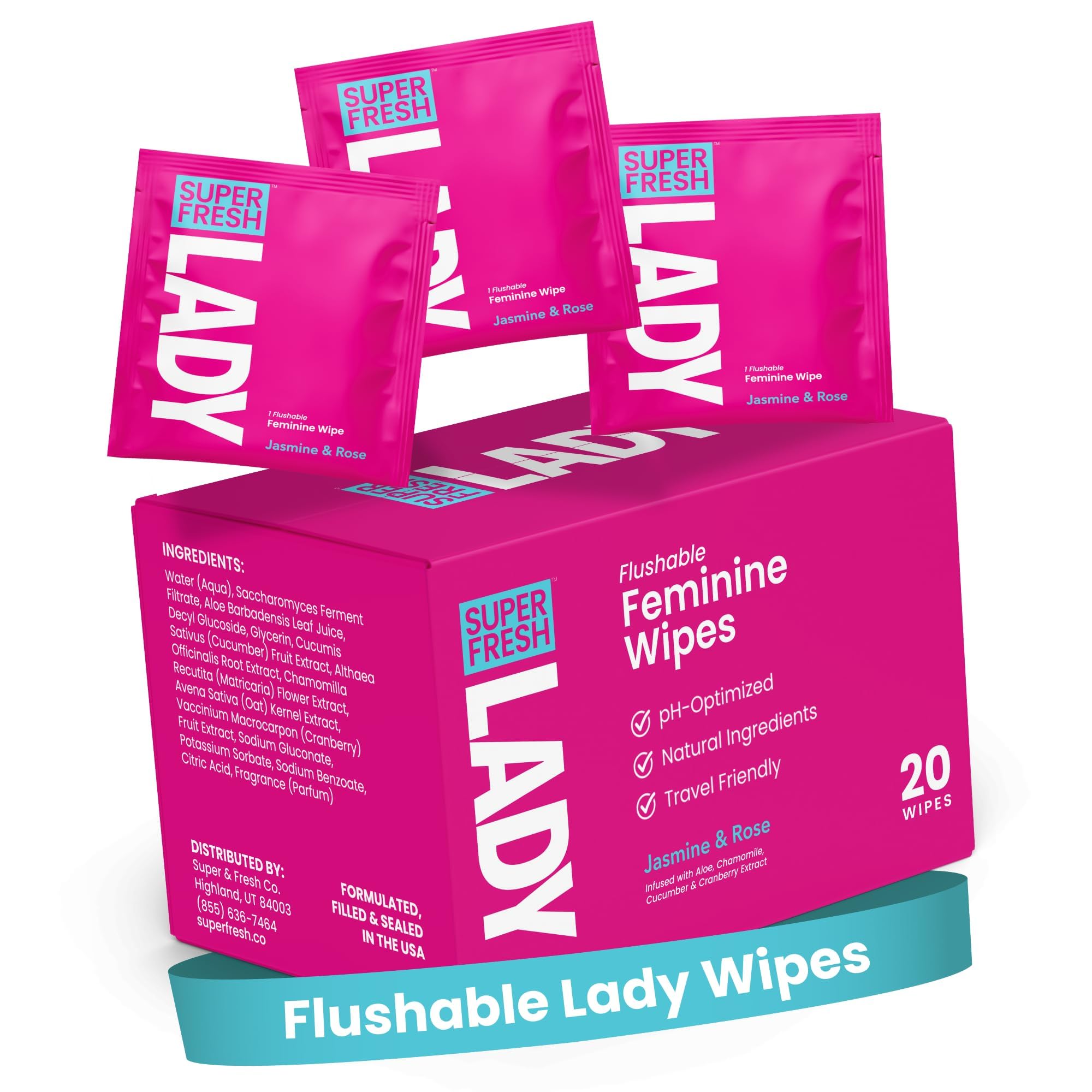 Lady Parts Feminine Wipes - Flushable Wet Wipe for Women - pH Optimized for Privates, Body, Booty, & Face - Good for Travel & Intimate Areas - Stay Fresh & Clean - 20 Wipes