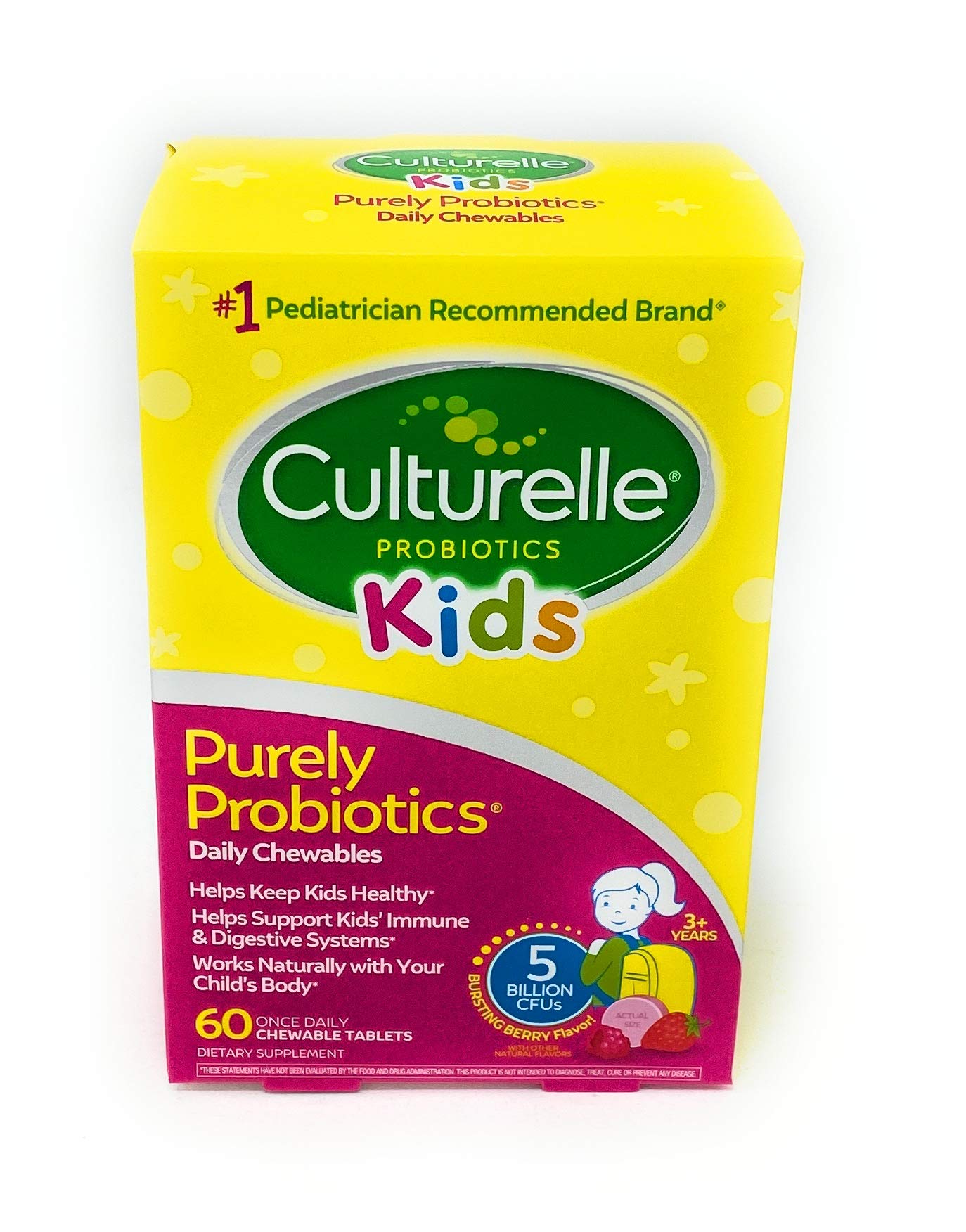 Photo 1 of Culturelle Kids Chewable Daily Probiotic for Kids | Natural Berry Flavor Daily Supplement | 60 Count | Age 3+ | 100% Naturally Sourced Lactobacillus GG –The Most Clinically Studied Probiotic