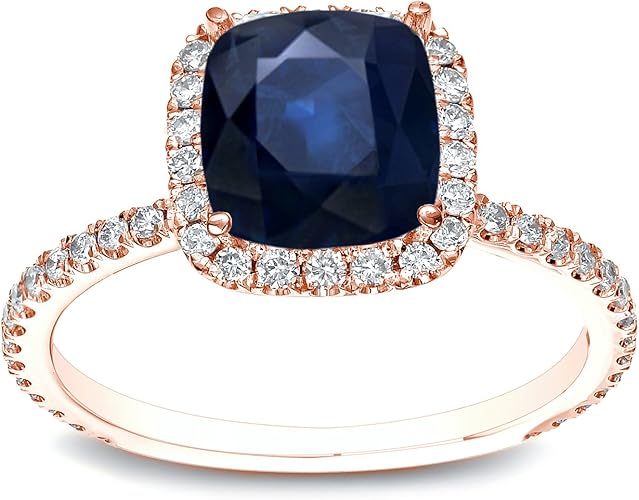 Amazon Com Diamond Wish 14k Gold Cushion Cut Blue Sapphire Halo