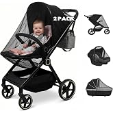2 Pack Universal Baby Mosquito Net Cover for Stroller Car Seat Bassinet Infant Bug Mesh Netting Screen Crib Carrier Carriage