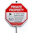 Large Private Property No Soliciting No Trespassing Sign - 14x9 Inch Metal Aluminum Yard Sign With 50" Adjustable Stake - View #9