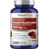 NusaPure Reishi Mushroom, Vegan, 200mg, 300 Veg Capsules - 300 Servings | Herbal Formula, Ganoderma Lucidum Mushroom 20:1 Extract, Suitable for Adults, Manufactured in a cGMP Registered Facility USA