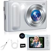 Digital Camera, 48MP Kids Camera 1080P Dual Lens Cmopact Camera with Fill Light, Portable Camera with 32GB SD Card, Small Digital Camera for Kids Teens Boys and Girls(Sliver