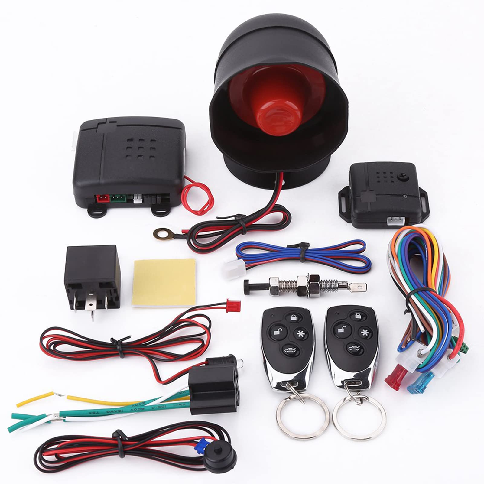 TKSE Car Security System, Universal Car Alarm Security Protection System Keyless Entry with 2 Remote Controls Siren