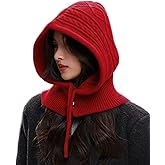 Peicees Knitted Balaclava Drawstring Hooded Scarf Hat Womens Beanie Skull Cap Winter Neck Gaiters Fashion