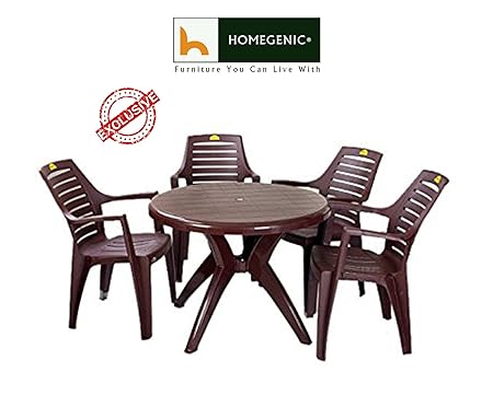 Kisan Elegant Round Dining Table Set 1+4 (Brown) by Homegenic