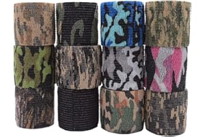 12 Pcs Self Adhesive Protective Camouflage Tape Wrap, Multi-Functional Stretch Bandage Self Adherent Hunting Strong Wrap Stic