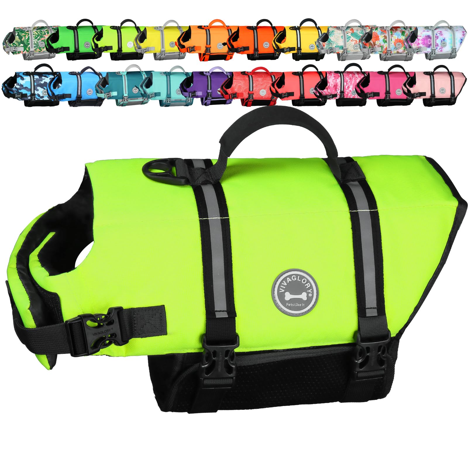 VIVAGLORY Rip Stop Dog Life Jacket, Buoyancy Aid with Handle, Buoyancy for Doggy, Dog Life Jacket for Swimming & Boating, XS, Bright Yellow — image 1