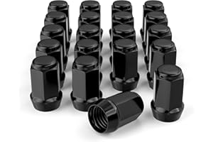 FLYCLE 20PCS 1/2-20 1.38 inch Closed End Bulge Acorn Black Lug Nuts - Cone Seat - 19mm Hex Compatible with Bronco Mustang Cherokee Ranger Explorer Liberty YJ TJ KJ KK ZJ WJ WK XK MJ XJ