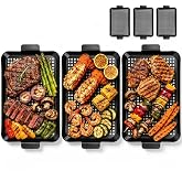 guogiyala 3PCS Grill pan: Grill Topper for Outdoor Grill, Non-Stick Enamel Coating Grill Topper Suitable for Camping, Picnic, Party