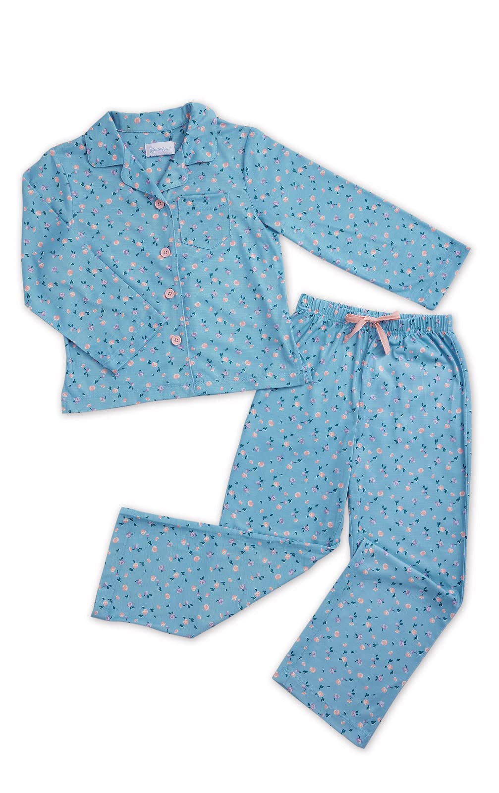 PajamaGram Pajamas Girls - Youth Pajamas, Blue Floral Button-Front PJ, 12 Image