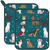 FREEBLOSS 2Pcs Dog Pattern Pot Holders for Kitchen Cotton Potholder Heat Resistant Oven Hot Pads Hot Pot Holder for Cooking Baking 7.8x9.5in/20x24cm