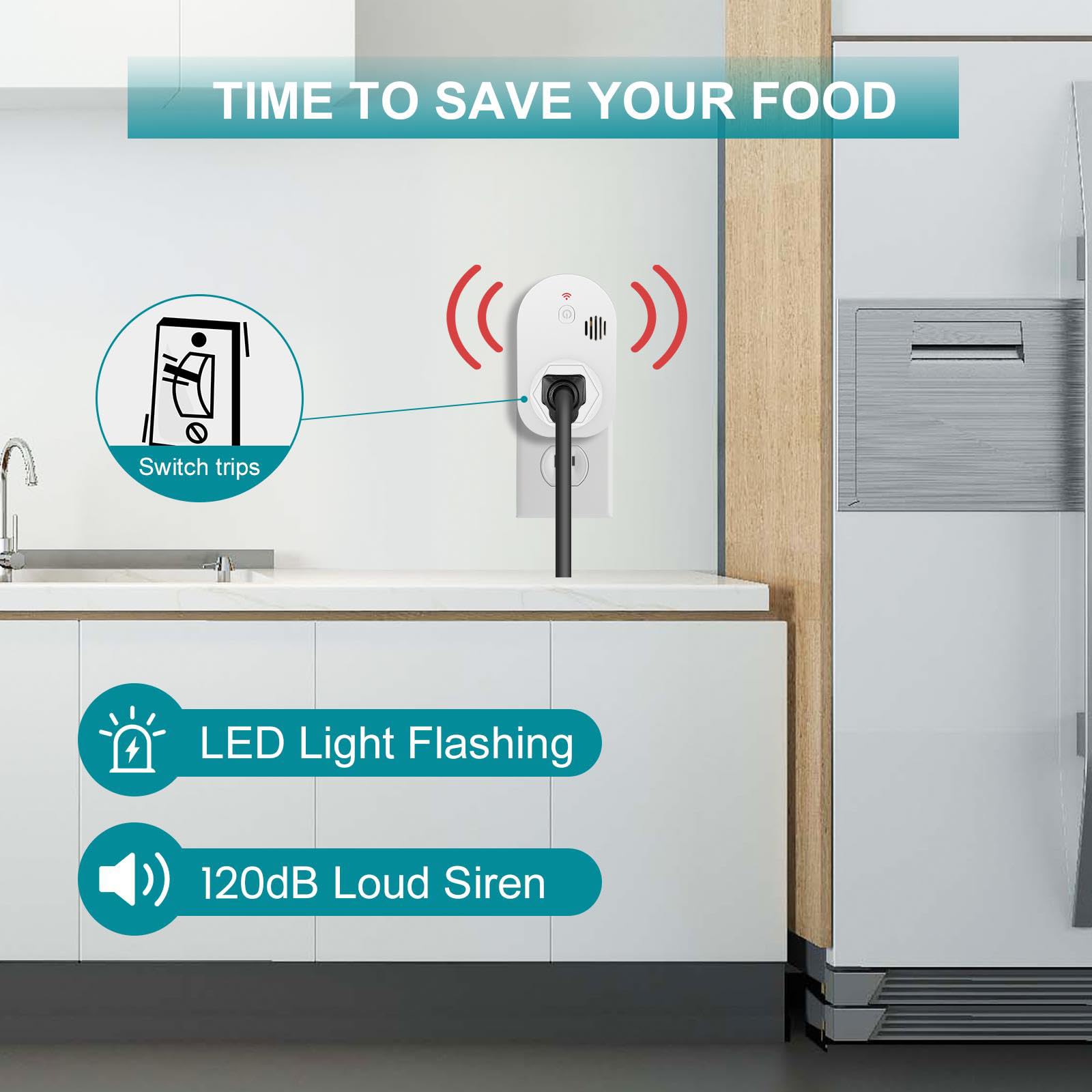 Briidea Power Failure Alarm with LED Indicator & 80dB Siren, Powered by Rechargeable Battery (included), Perfect for Monitoring Refrigerators, Freezers, Sump Pumps, Aquariums