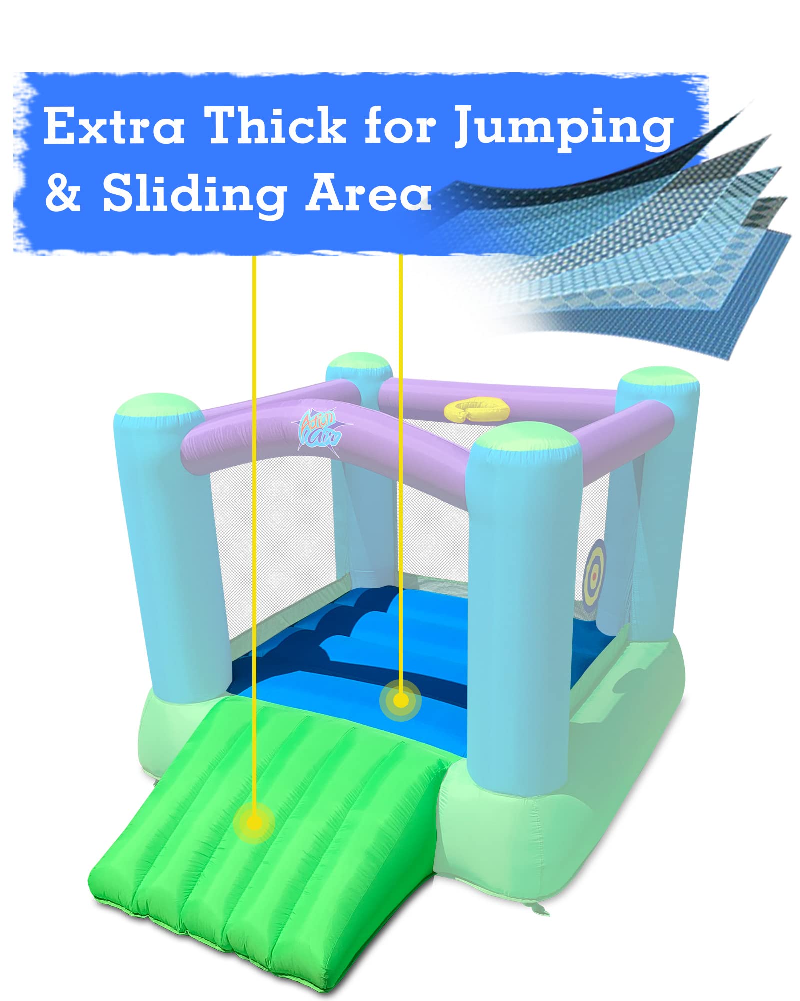 Action Air Bounce House - Inflatable Bouncing House with Blower for Indoor & Outdoor - Jump Bouncy Castle with Slide - Durable Sewn and Extra Thick, Love for Kids (3-5 Years)