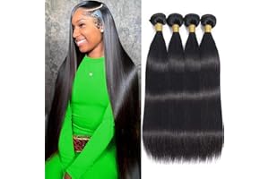 YSIVONU 12A Human Hair Bundles 18 20 22 24 Inch 4 Straight Bundles Human Hair 100% Unprocessed Brazilian Remy Virgin Hair Extensions Raw Quick Weave Sew In Glossy Billion Hair Bundles Natural Black