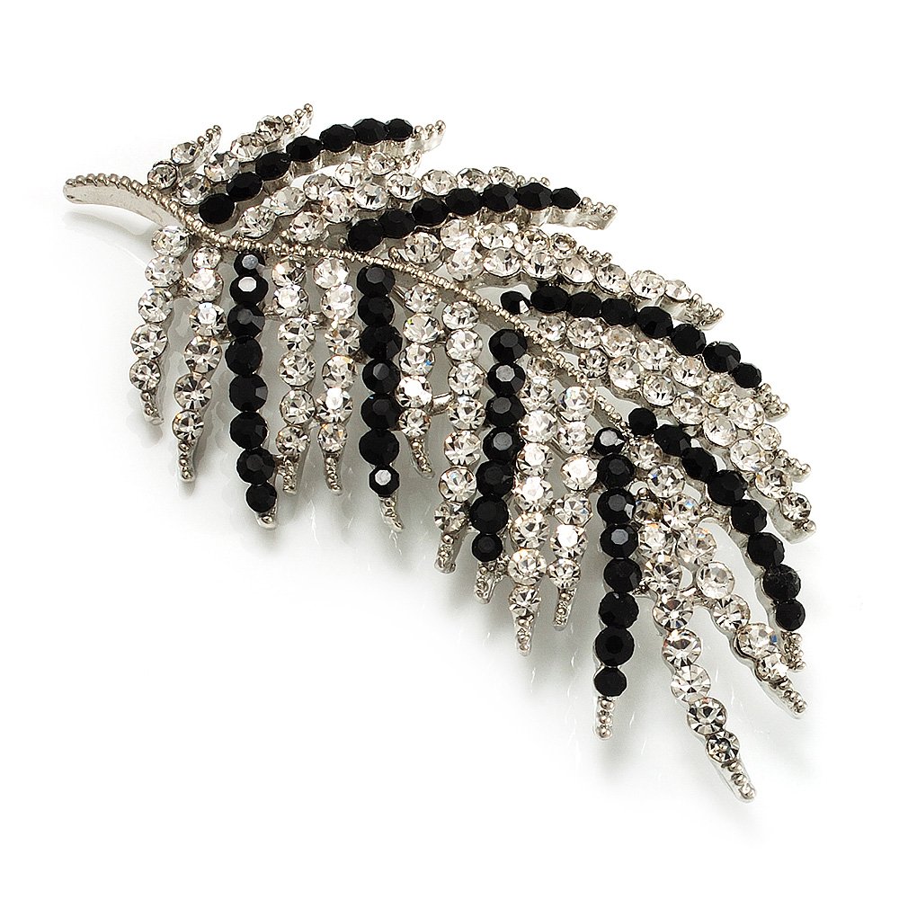 Statement Crystal Leaf Brooch (Black & Clear)