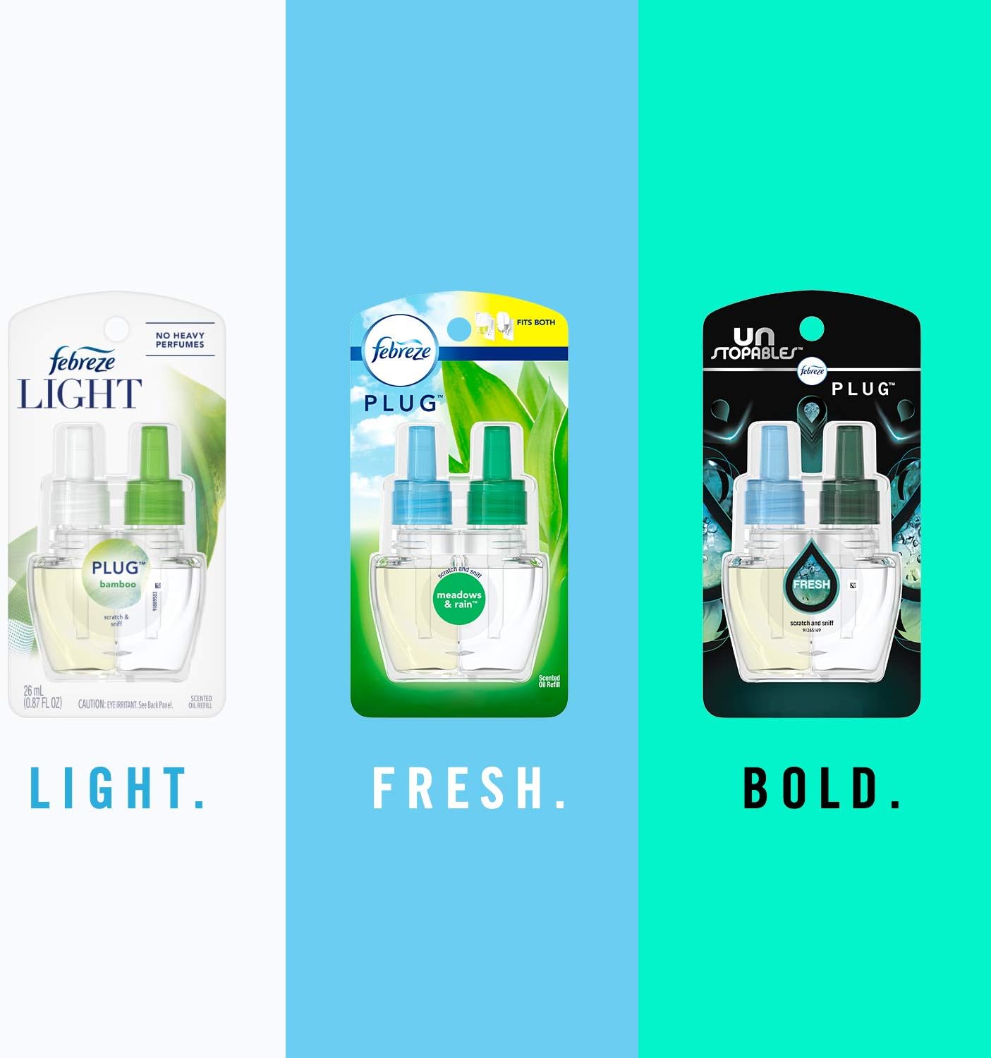 Febreze Plug in Air Fresheners, Unstopables Fresh, Odor Eliminator, Scented Oil Refill, 3 Count: Health & Personal Care