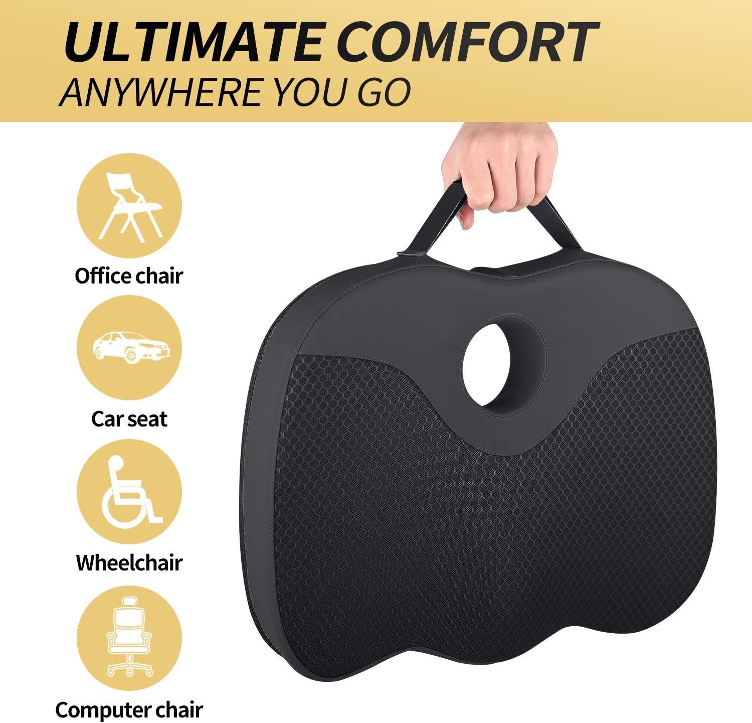 OLYDON Memory Foam Sciatica Donut Pillow for Sitting,Tailbone (Coccyx) and Lower Back Pain Relief Cushion,for Office Chair,Wheelchair,car,etc. (Black): Health & Personal Care