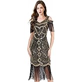 RZTA Women Flapper Dresses 1920s V Neck Beaded Fringed Great Gatsby Club & Night Out Dresses