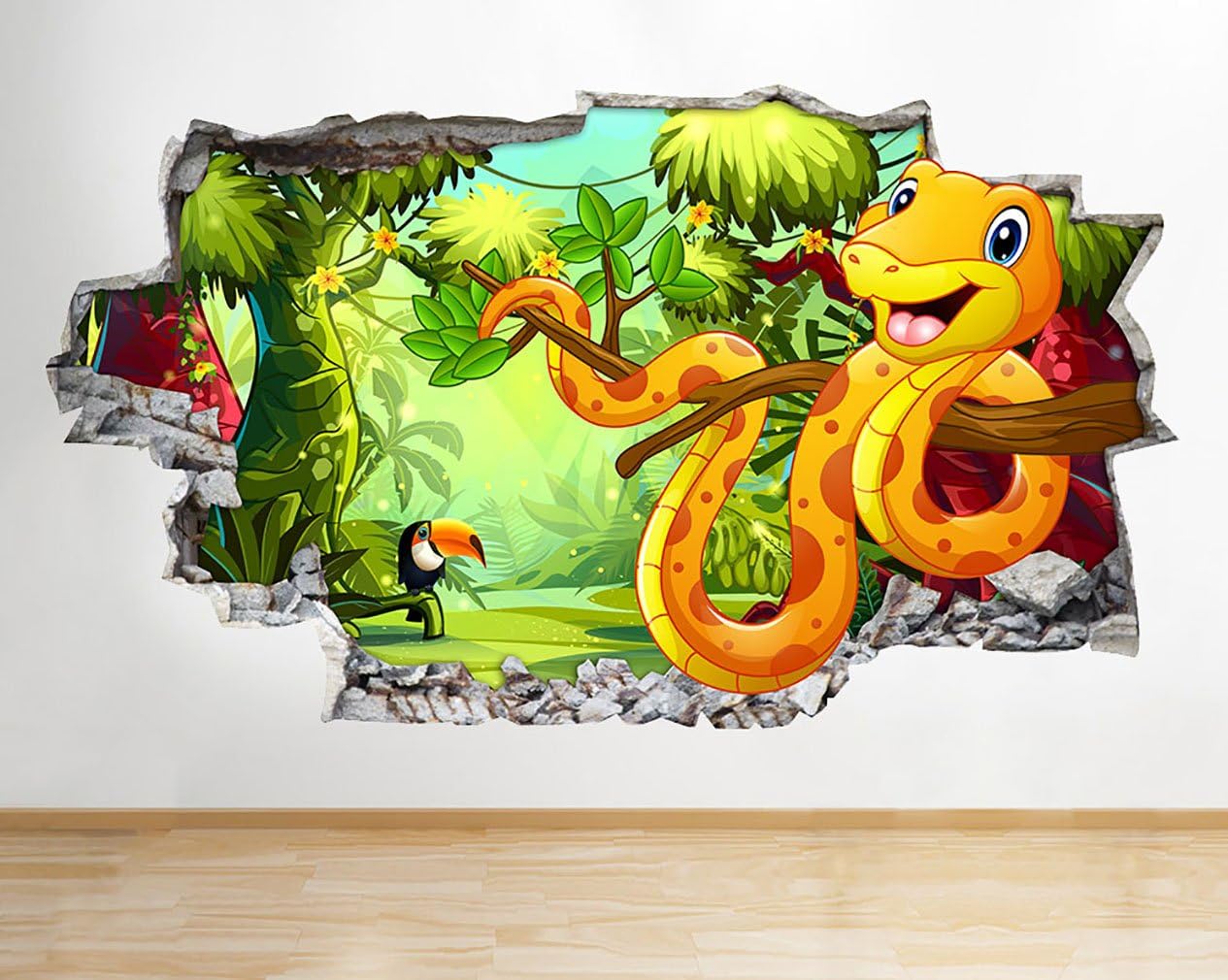 C471 Cartoon Snake Jungle Kid Cool Smashed Wall Decal 3D Art Stickers Vinyl RoomKids Bedroom Baby Nursery Cool Livingroom Hall Boys Girls