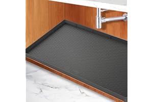 Under Sink Mat for Kitchen Waterproof, 31" x 22" Waterproof Silicone Under Sink Drip Tray, Under Sink Protector Mat for Bathr