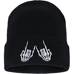 Zgboaht Embroidered Beanie for Men Women Stretch Knited Winter Hat Warm Cuffed Skeleton Hat Skull Cap