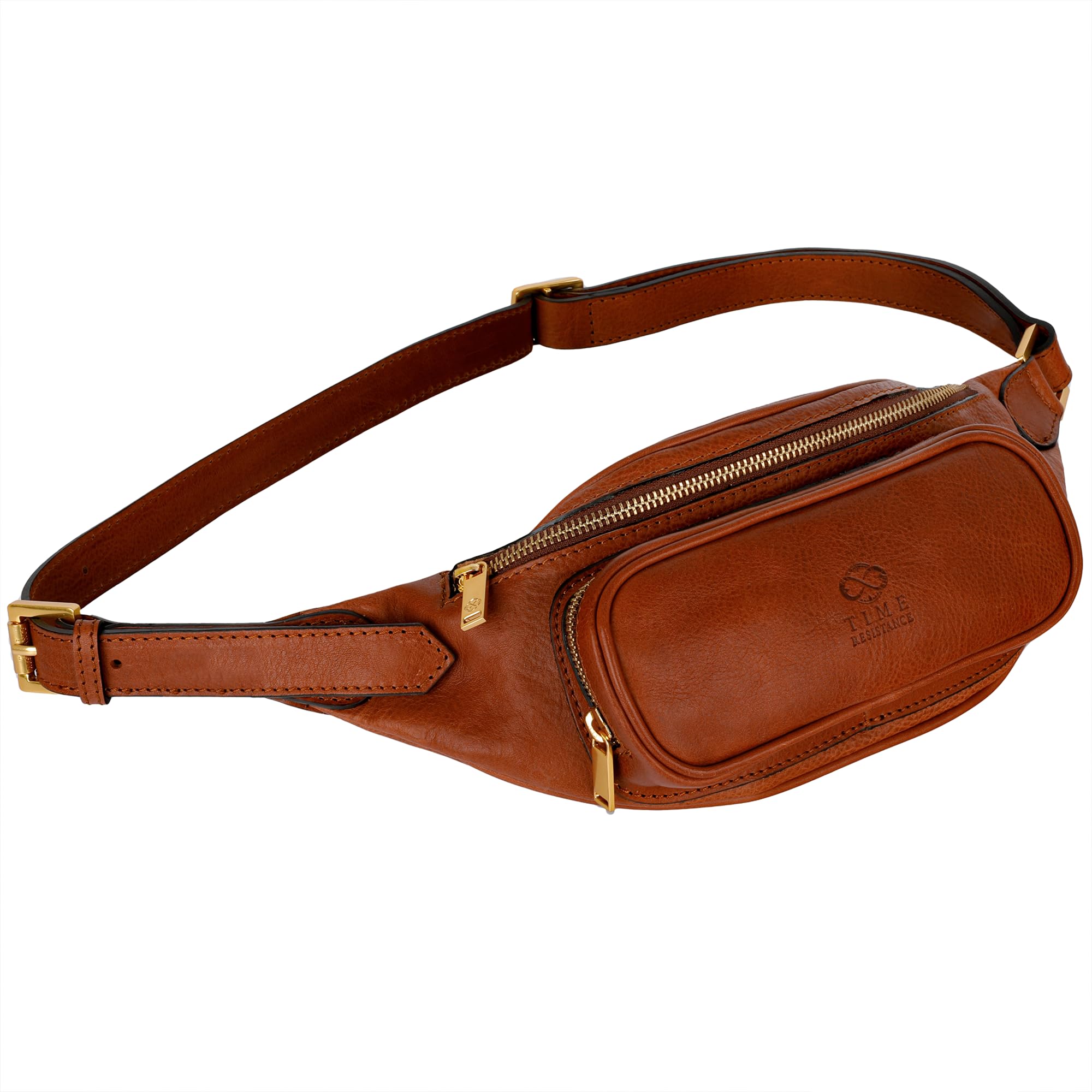 Leather Waist Pack - Belly Bag - Waist Bag - Leather Belt Bag - Fanny Pack Handmade in Italy – Time Resistance (Cognac)