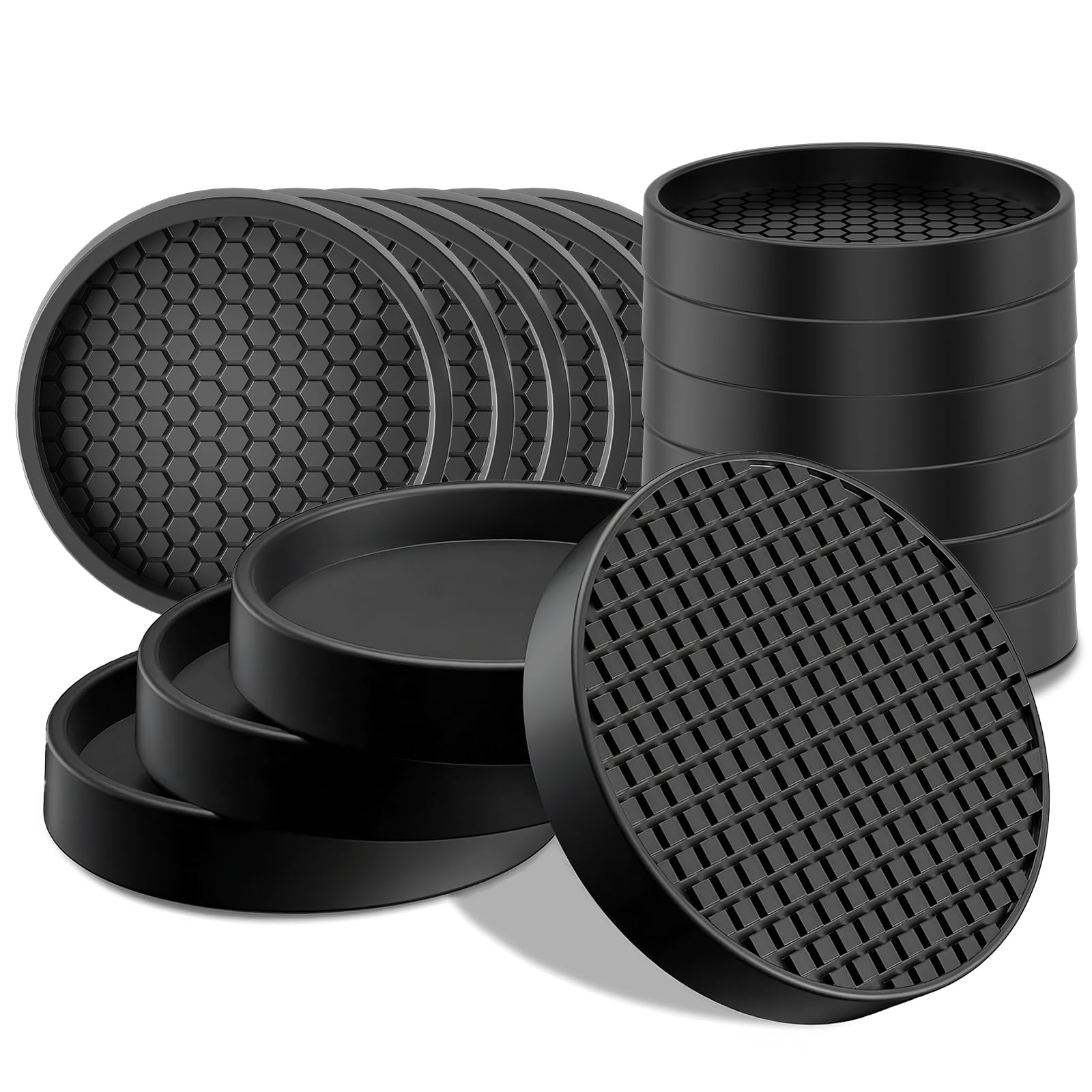 Ø 64mm Furniture Gripper，Non Slip Pads，Sofa Feet Stopper Pads，Thick Rubber Furniture Coaster，Heavy Duty Cushions，Prevent Scratches & Damage Hardwood Floor Bed，Chair Protectors, 16 Pcs Round Black
