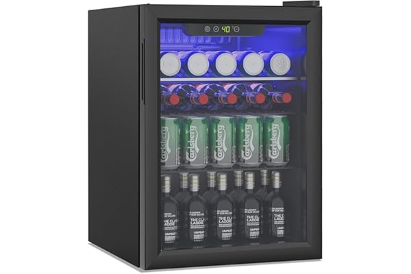 Erivess 2.6 Cubic Feet Mini Fridge,95 Can Freestanding Beverage Refrigerator with Glass Front Door for Soda, Beer Under Counter Small Refrigerator with Adjustable Shelves and Digital Display(Black)