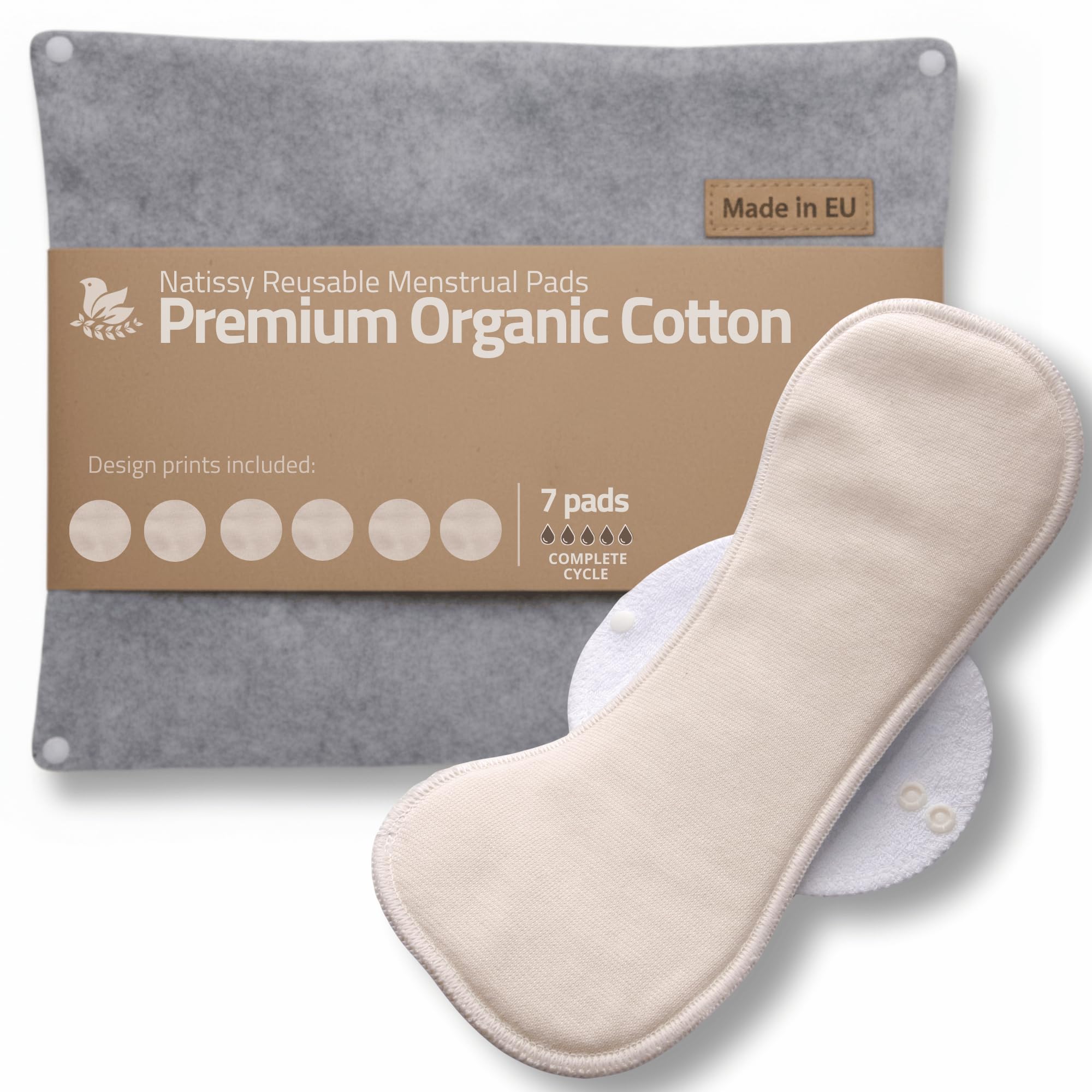 Made in EU – Reusable Sanitary Pads for Light to Heavy Flow - 7 Pack (S, M, L & XL) – High-Temp Washable Cloth Period Pads for Women – Ultra Soft Organic Cotton & Secure Fit for Menstrual Comfort