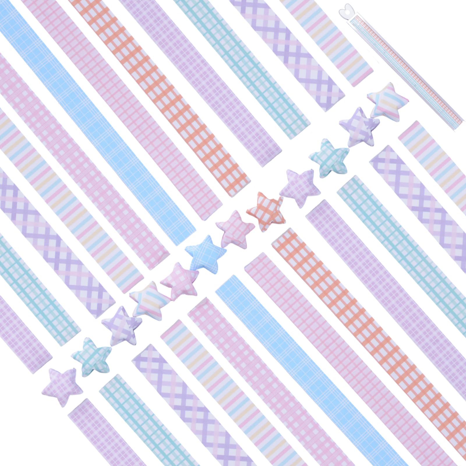 URROMA Colorful Metallic Origami Paper, 640pcs A4 Rectangular Craft Paper Strips, DIY Lucky Stars Folding Strips for Pentagram Hand Art Craft