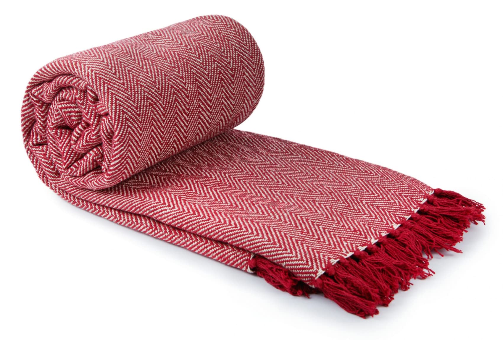 Emma Barclay Herringbone - Recycled Cotton Patterned Chair Sofa Setee Bed Throw Over Blanket in Red - 70x100 (178x254cm) — image 1