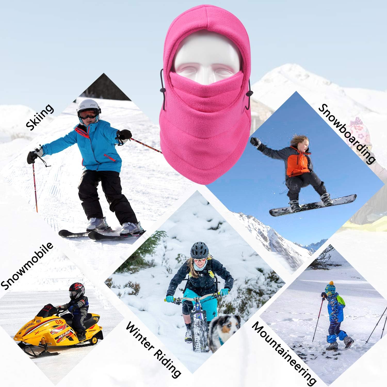Kids Ski Mask Balaclava Face Mask Fleece Hood Windproof Neck Warmer Adjustable Winter Hats for Toddlers Boys Girls: Clothing
