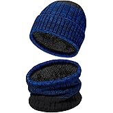 Jelbolin Winter Hat and Scarf Set: Windproof Fleece Lined Neck Warmer Warm Knit Beanie for Men Women Skiing Hiking Cycling