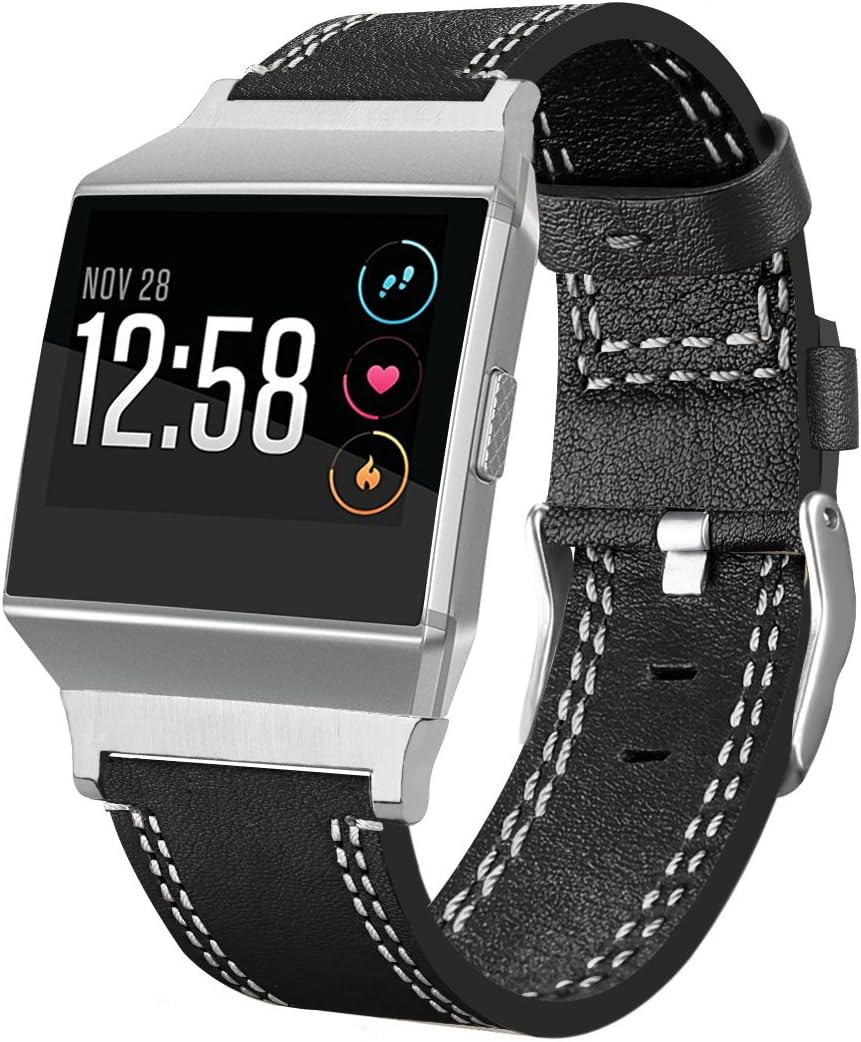 YKHENGTU Fitbit Ionic Leather Strap, Genuine Leather Replacement Band with Metal Closure Clasp for Fitbit Ionic Watch Fitness Tracker(5.5"-8.1")