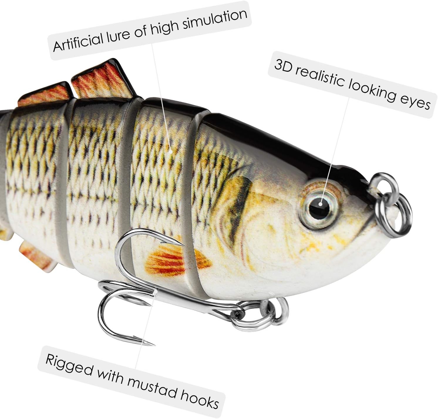 CharmYee Bass Fishing Lure Topwater Bass Lures Fishing Lures Multi Jointed Swimbait Lifelike Hard Bait Trout Perch Pack of 3 : Sports & Outdoors