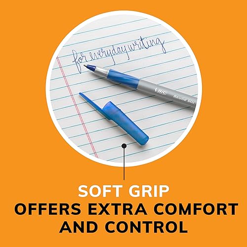 BIC Round Stic Grip Xtra Comfort Blue Ballpoint Pens, Medium Point