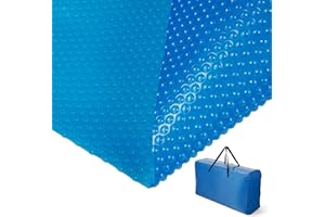 Goplus Pool Cover, 18 x 36 FT Solar Blanket 12 Mil with Carrying Bag for In-Ground and Above-Ground Swimming Pools, Rectangle Hot Tub SPA Thermal Blanket, Blue Bubble
