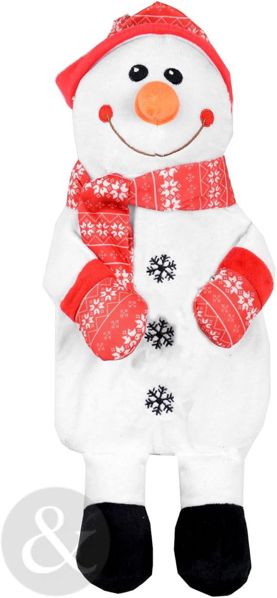 KIDS HOT WATER BOTTLES Soft Fleece Hot Water Bottle with Christmas Toy Cover Snowman White