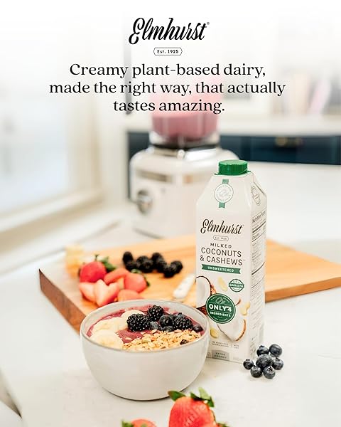 ELMHURST 1925 UNSWEETENED COCONUT & CASHEW MILK – 32 OUNCE DAIRY-FREE, GLUTEN-FREE, VEGAN, SHELF STABLE MILK MADE W/COCONUT CREAM & CASHEWS FOR HEALTHIER, SIMPLER PLANT-BASED ALTERNATIVES