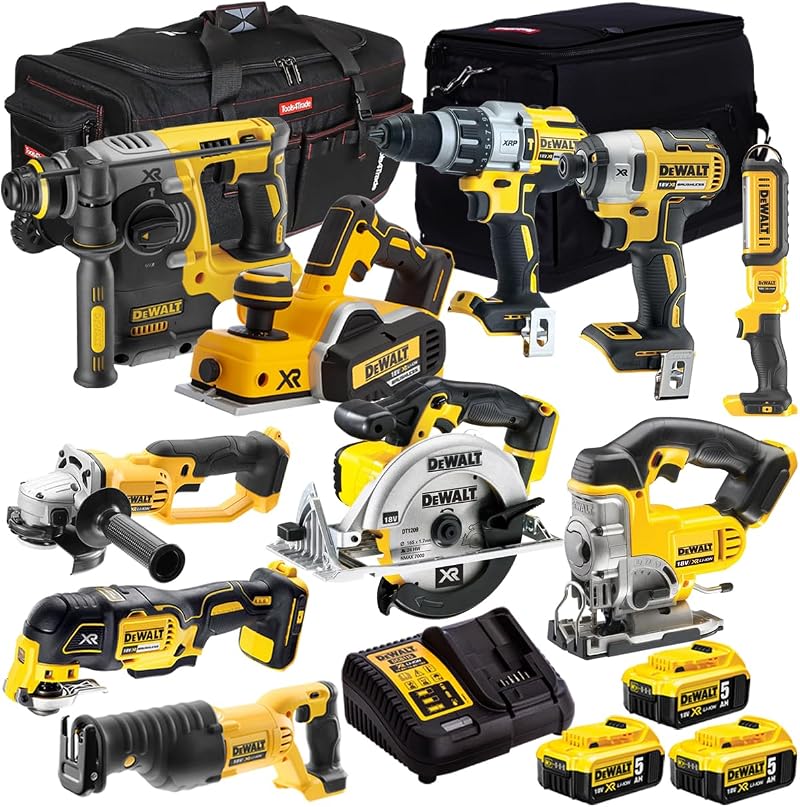 DEWALT 18V 10-Piece Cordless Power Tool Kit 4x 5Ah Batteries & Charger