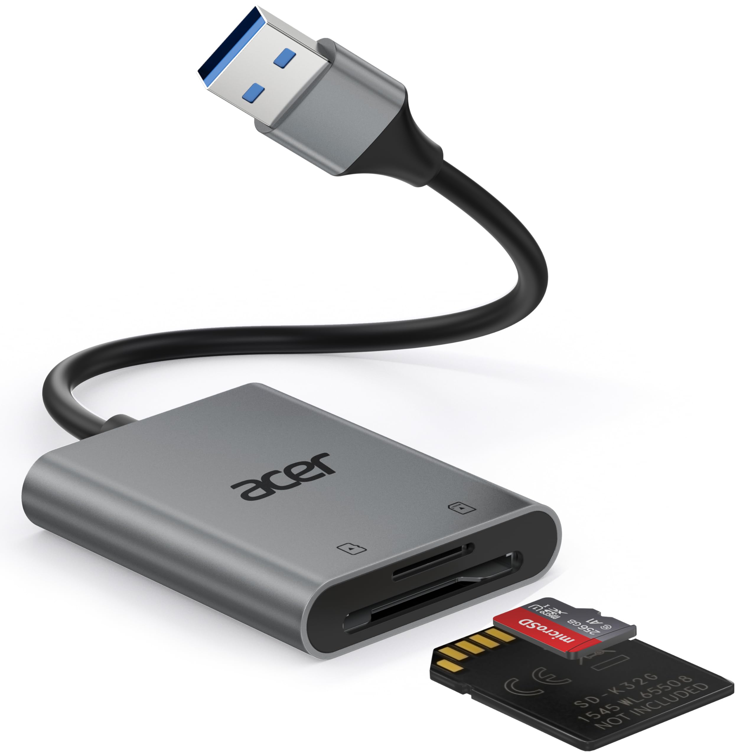 acer USB 3.0 Kartenleser 170MB/s, USB-A SD Micro SD Card Reader Aluminium