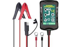 Vemote Trickle Battery Charger Maintainer, 12V / 6V Automatic Smart Battery Charger for Automotive Car Motorcycle Lawn Mower Marine Boat RV ATVs Sealed Lead Acid Battery