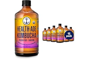 Health-Ade Kombucha Tea Organic Drink, Fermented Tea with Living Probiotics, Detoxifying Acids, Supports Gut Health, Non-GMO, Vegan, Gluten Free, 12 Pack (16 Fl Oz Bottles), Passion Fruit Tangerine