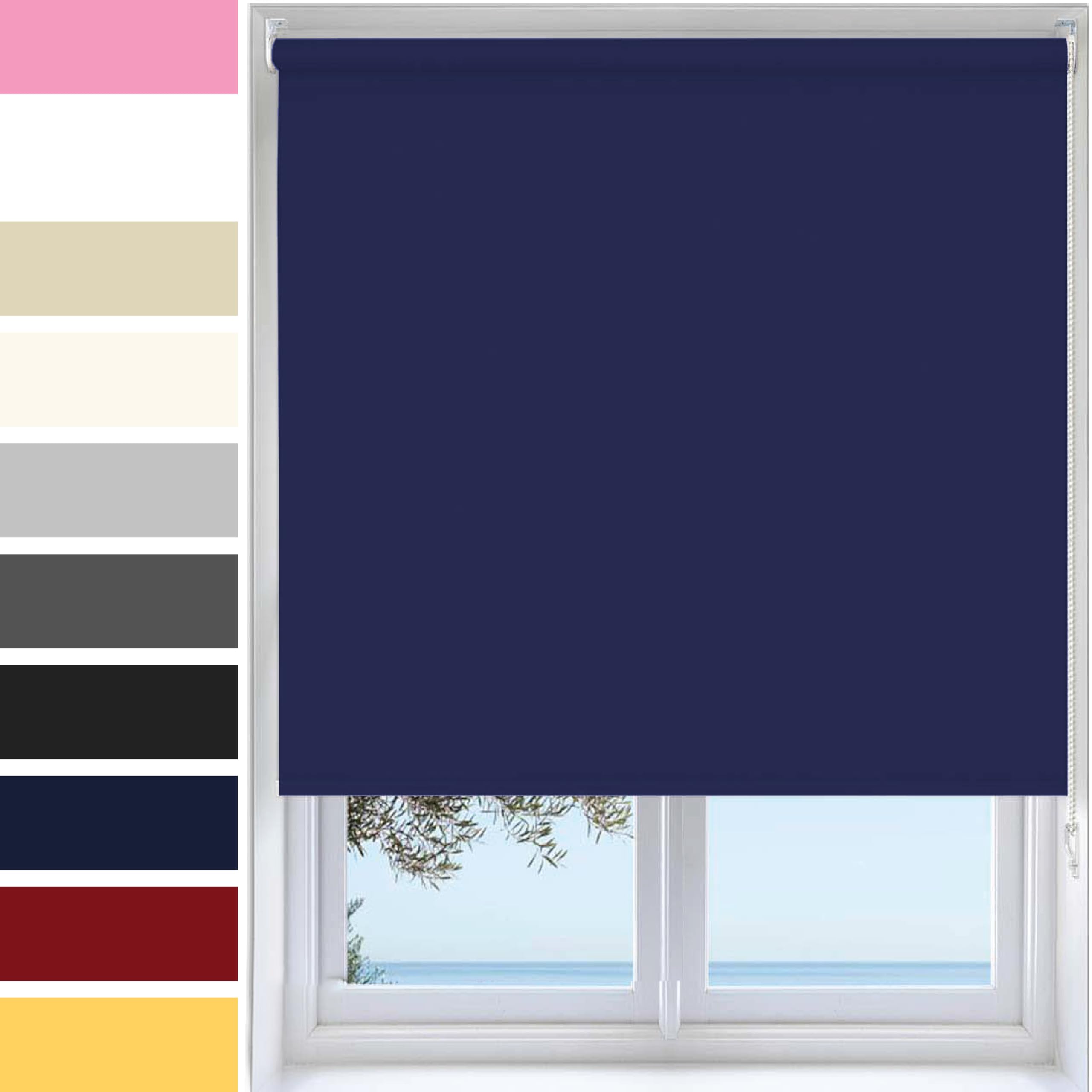 Ev Dekor Roller Blinds - Navy 60 Width 165 cm Drop, Thermal Blackout Roller Blind Insulated UV Protection Child Safe Premium Fabric Home Office Window Blinds