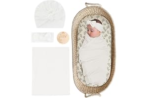 ZURLEFY Stretchy Baby Swaddle Blanket and Headband Set, Newborn Receiving Blankets with Matching Hat for Nursery Swaddle Wrap