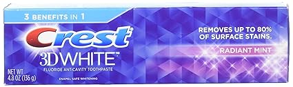 Pack of 1 : Crest 3D White Radiant Mint Whitening Toothpaste, 4.8 oz