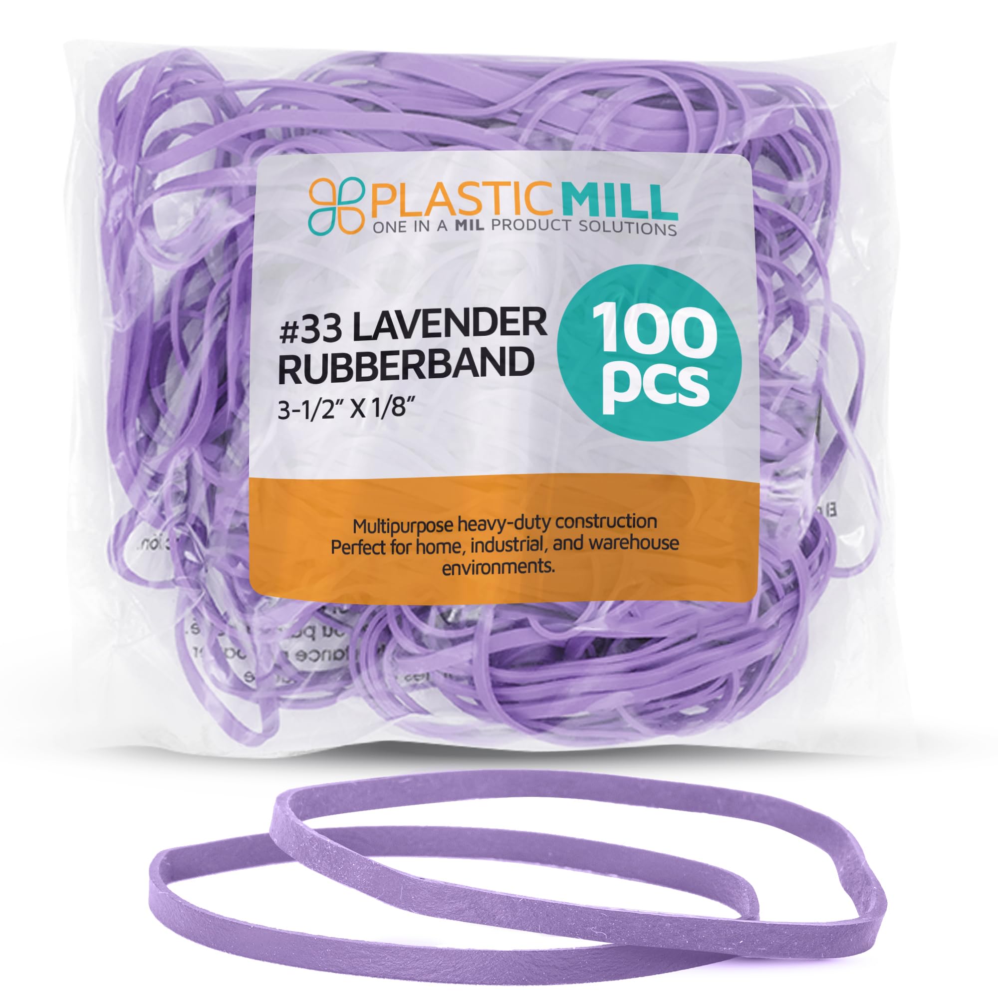 PlasticMill Rubber Bands - #33 Size - Lavender Rubberbands - 100 Count.