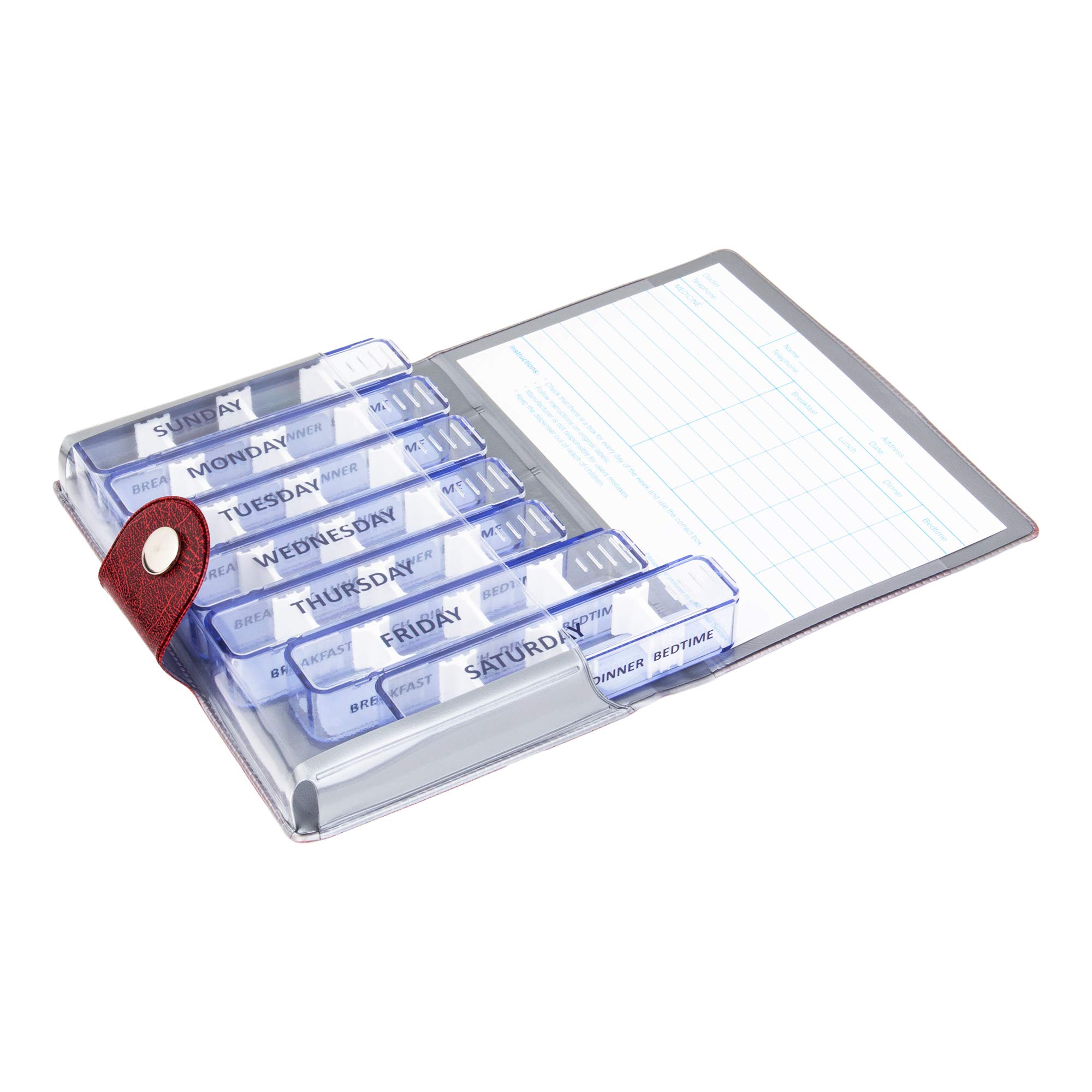 Kibodan Medidos 7-Day Weekly Pill Organiser – Small, Travel-Friendly Medicine and Vitamin Dispenser with 4 Adjustable Compartments. The Perfect Pill Organiser 4 Times a Day (Red, Wildlife)