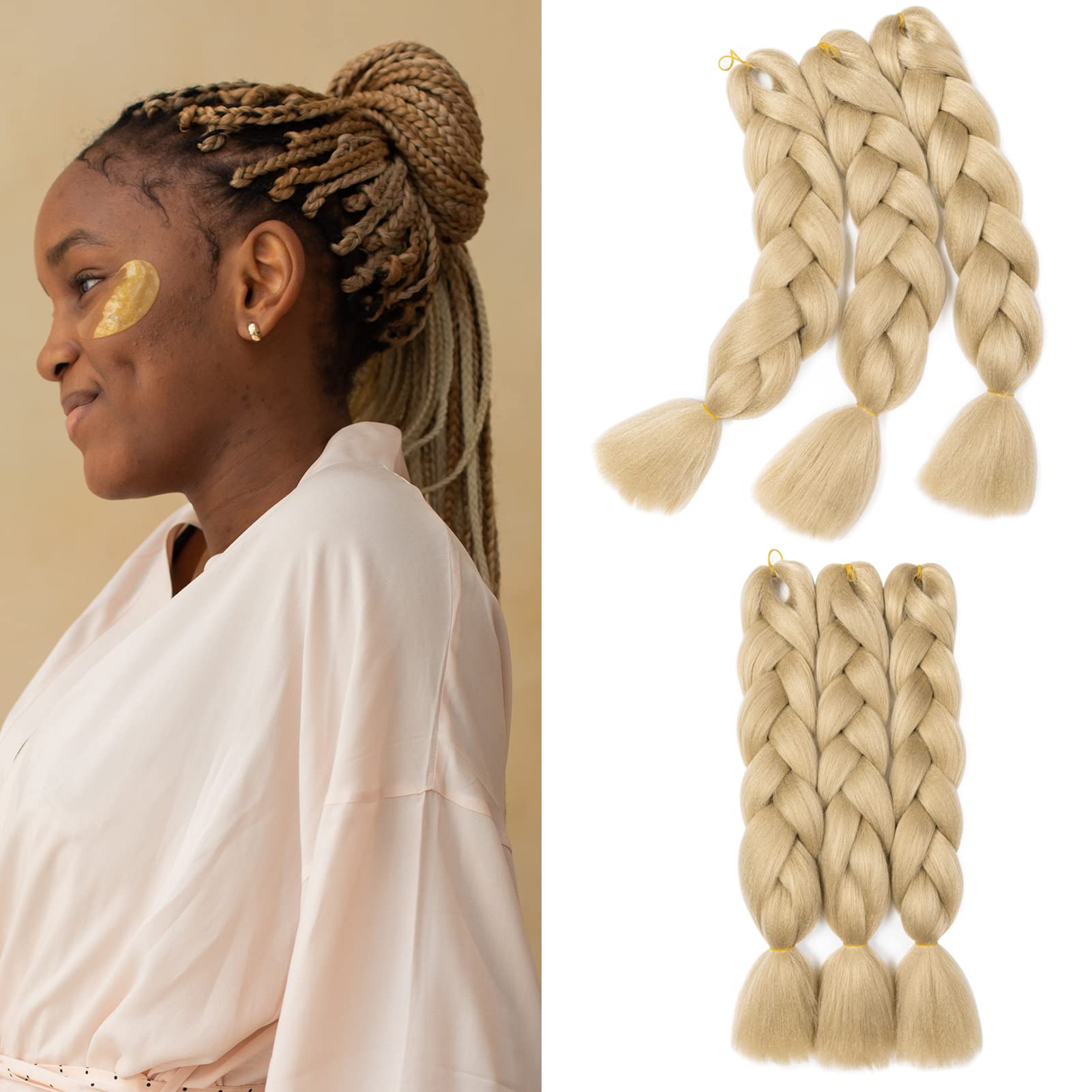Gairyan Braiding Hair Extensions for Braiding 6 Packs 600g 24" Ombre Jumbo Braiding Hair Coloured Synthetic Hair for Women Soft Box Braids Crochet Twists (Natural Blonde) โ image 1